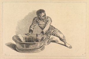 Africano nero che rimuove bottiglie da un refrigeratore da François Boucher