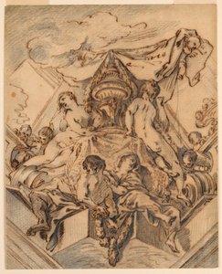 Disegno, progetto di un motivo angolare di un soffitto dipinto, 1740 da François Boucher
