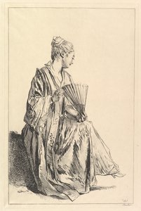 Donna seduta, di profilo a destra, che gioca con il ventaglio, 1720-70