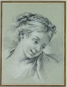 Testa di ragazza che guarda in basso a destra da François Boucher