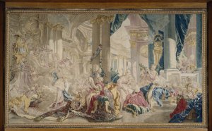 Manufacture de Beauvais - Psiche condotta da Zefiro nel palazzo di Amore e Psiche che mostra la sua ricchezza alle sorelle, dopo il 1741 da François Boucher