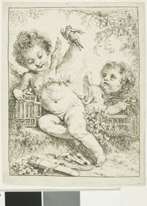 Due putti con un uccello