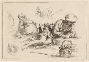 Studi di figure, incluso ragazzo sdraiato da François Boucher after Abraham Bloemaert