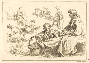 Studi di Figure inclusi Due Contadini Seduti da François Boucher after Abraham Bloemaert