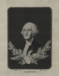 George Washington, c.1876 (seta tessuta a telaio jacquard su tappetino di carta con decorazione in lamina di lega di rame) da François Carquillat