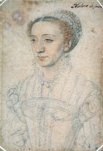 Ritratto di Margherita di Francia, figlia di Francesco I, Duchessa di Savoia (1523 - 1574). Disegno con pietra nera e sanguigna di Francois Clouet (1515-1572)