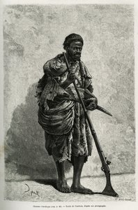 Cacciatore di antilopi. Incisione di Courboin, per illustrare il Sahara algerino, di V. Largeau, nel 1874-1878, pubblicato in Le tour du monde, sotto la direzione di Edouard Charton da François Courboin