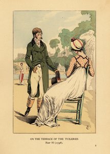 Coppia alla moda sulla terrazza delle Tuileries, Parigi, Anno VI da François Courboin