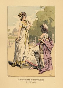 Due donne alla moda nei giardini delle Tuileries, Jardins des Tuileries, Parigi, Anno VII