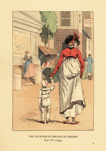 Donna e bambino davanti alla Fontana di Leda, Fontaine de Leda, in Rue du Regard, Parigi, Anno VII da François Courboin