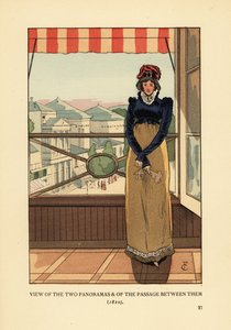 Donna alla finestra che guarda i Panorami e il Passage des Panoramas, sul Boulevard Montmartre, Parigi da François Courboin