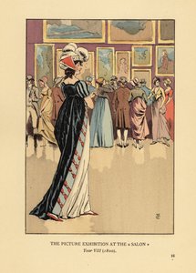 Donna in abito alla moda alla Mostra di Pittura al Salon di Parigi, Accademia delle Belle Arti, Anno VIII da François Courboin