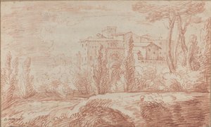 Una città murata italiana vista attraverso gli alberi da François Le Moyne