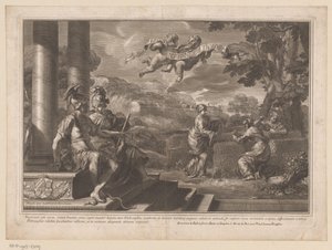 Personificazioni sedute di Genio e Filosofia con ninfe che piantano rose da François Spierre