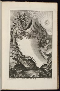 Cartouche con Cornucopia e Sole, Livre de Cartouches Irréguliers da François de Cuvilliés the Elder