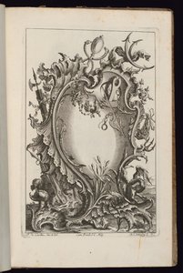Cartouche con il bastone di Mercurio, Livre de Cartouches Irréguliers da François de Cuvilliés the Elder