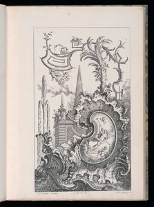 Cartiglio con obelisco e palma, Livre Nouveau de Morceaux de Fantaisie da François de Cuvilliés the Elder