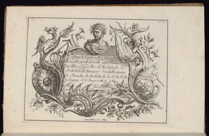 Cartouche con busto ritratto, libro di cartouches irregolari da François de Cuvilliés the Elder