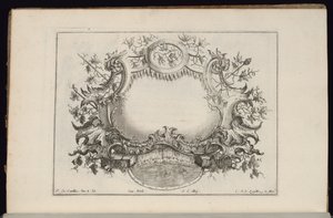 Cartouche con Foglie di Vite e Uva, Livre de Cartouches Réguliers da François de Cuvilliés the Elder