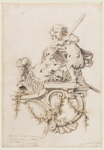 Progetto per una staffa scolpita con putto accompagnato dagli attributi della guerra, per il Grand Trianon, Versailles da François de Cuvilliés the younger