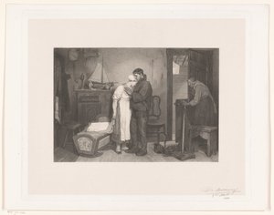 Interno di pescatori con coppia in lutto vicino a una culla vuota da François de Meersman (signed by artist)