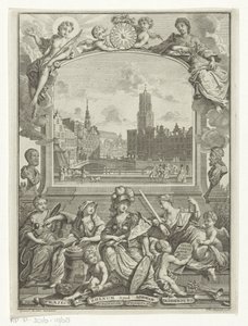 Veduta della città con la Cattedrale di Utrecht e allegoria con Minerva e virtù da François van Bleyswijck