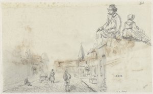 Schizzi di una strada e due persone sedute da Frans Arnold Breuhaus de Groot