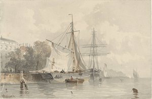 Barche a vela a riva da Frans Arnold Breuhaus de Groot