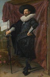 Olandese: Willem van Heythuysen in posa con una spada da Frans Hals