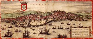 Veduta di Lisbona e del fiume Tago Da: Civitates Orbis Terrarum, 1572 da Frans Hogenberg