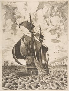 Quattro-mast armed che naviga verso un porto da The Sailing Vessels, 1561-65 da Frans Huys