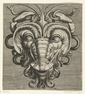 Maschera con due chele di aragosta che tengono serpenti da Frans Huys