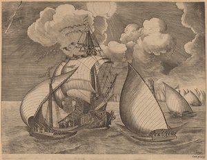 Una Flotta di Galee Scortata da una Caravella da Frans Huys after Pieter Bruegel the Elder