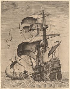 Tre-Master Armato in Mare Aperto, Accompagnato da una Galea da Frans Huys after Pieter Bruegel the Elder