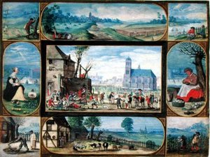 Composito di dieci scene allegoriche della vita in città e campagna