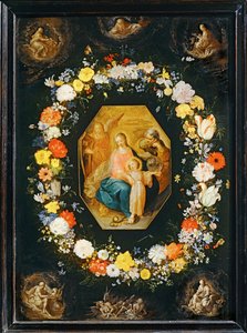 La Sacra Famiglia circondata da una ghirlanda di fiori ... da Frans II the Younger Francken