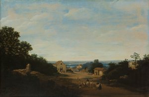 Paesaggio brasiliano con il villaggio di Igaraçu. A sinistra la chiesa dei Santi Cosma e Damiano da Frans Post