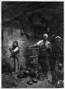 Ritratto di Gioachino Rossini, compositore italiano nella bottega del calderaio - incisione dal dipinto di Franz Meerts
