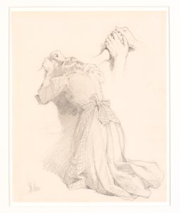 Una pagina con cinque schizzi a matita. Figure femminili. Studio di mani. da Frans Schwartz