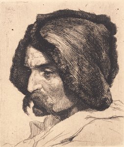 Piastra di prova: Testa di uomo con lunga barba e cappello spagnolo da Frans Schwartz