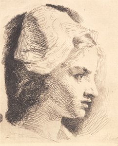 Piastra di prova: Profilo di una giovane donna con cappello a punta da Frans Schwartz