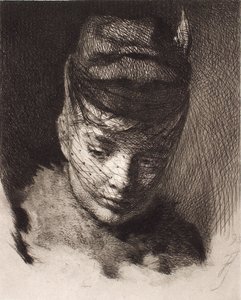 Giovane ragazza con cappello e velo da Frans Schwartz