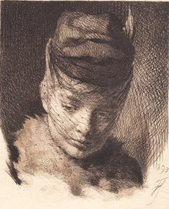 Giovane ragazza con cappello e velo da Frans Schwartz