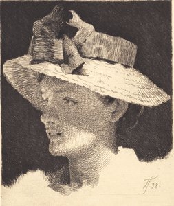 Giovane ragazza con cappello di paglia, profilo a sinistra da Frans Schwartz