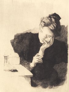 Giovane ragazza alla luce, con la mano appoggiata sotto il mento da Frans Schwartz