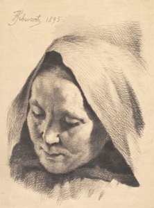 Donna anziana con cappuccio sulla testa da Frans Schwartz
