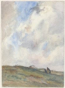 Paesaggio dunale durante una tempesta con due figure