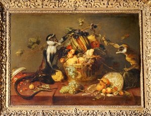 Due scimmie che saccheggiano un cesto di frutta ... da Frans Snyders