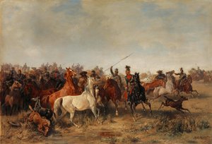 Ussari rubano cavalli agli Honved-Hussars, 1863 da Franz Adam