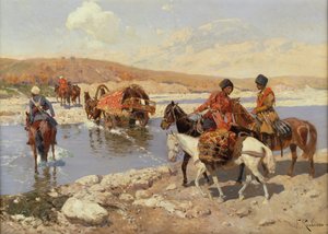 Attraversamento del fiume (olio su tela) da Franz Alekseevich Roubaud